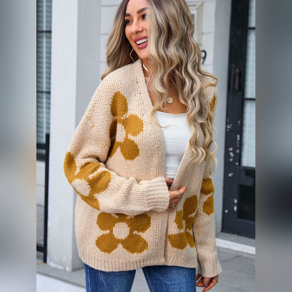 Angel Wings Flower Open Front Long Sleeve Cardigan